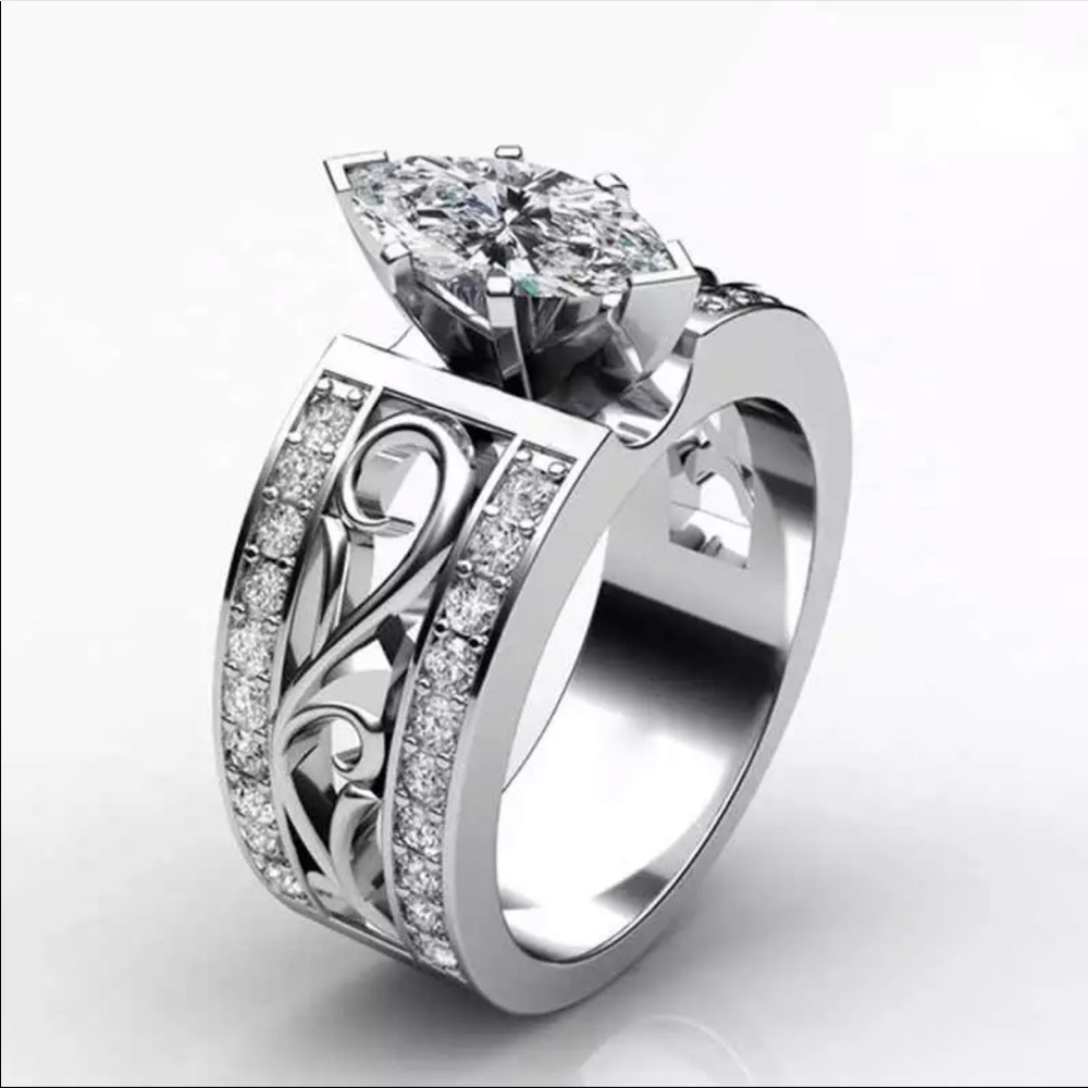 Marquise Cut 925 Silver Diamond Women’s Ring New - Picture 6 of 6